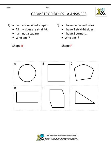 Geometry Worksheets Riddles