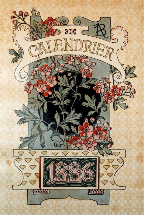 Calendrier 1886 Eugene Grasset Vintage Art Art Nouveau Vintage