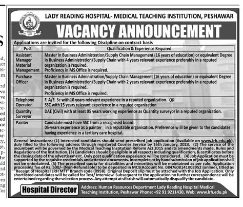 Lrh Medical Teaching Institution Mti Peshawar Jobs