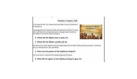 Mayflower Compact Adapted Worksheet with Answer Key by Social Studies