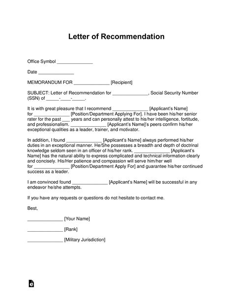 Letter Of Recomendation Template