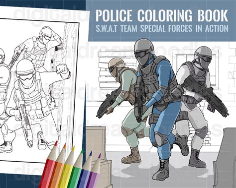Police Coloring Book SWAT Team Coloring Pages Special Forces Officer Coloring Book Cop