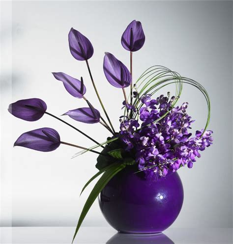 Purple Vase Wpurple Flower Arrangement 💟 Ikebana Flower Arrangement
