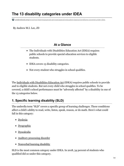 The 13 Disability Categories Under Idea Pdf Learning Disability