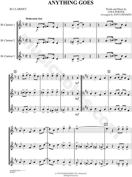 Cole Porter Anything Goes Sheet Music Clarinet Solo In F Major