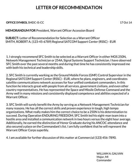 Military Letter Of Recommendation 30 Free Templates