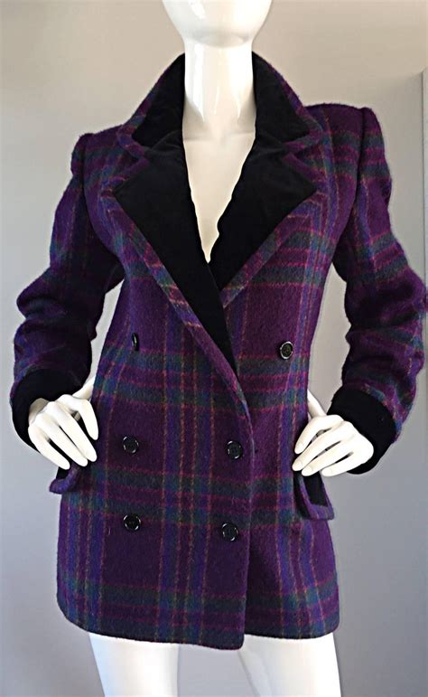 Vintage Emanuel Ungaro Purple Green Fuchsia Plaid Wool And Velvet