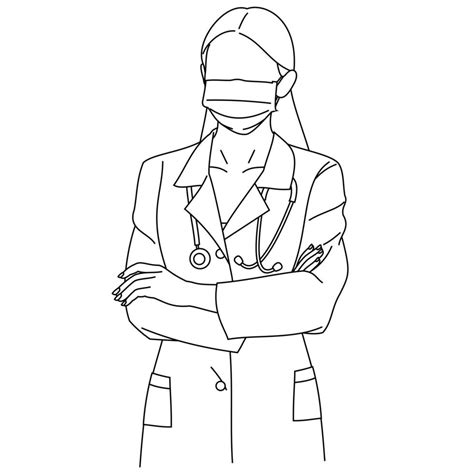 Illustration Of Line Drawing A Beautiful Young Surgeon Or Medical Nurse