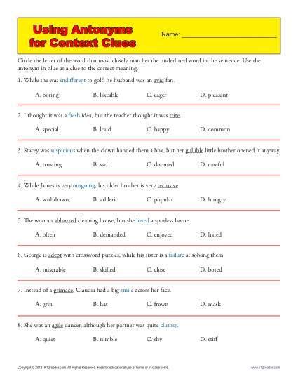 Context Clues Practice Worksheet