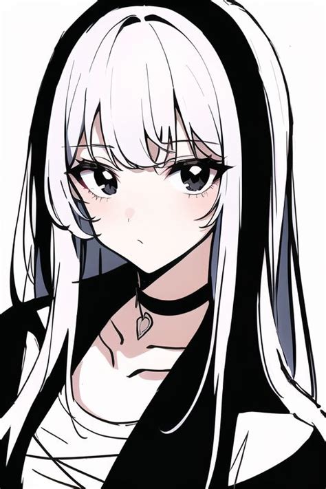 Anime Girl Pfp Emo ⋆ ★ Anime Black Hair Black White Hair Black And