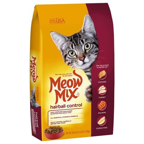 With tender pieces of real fish in each variety, it's the meal little paws will come running for. Meow Mix Hairball Control Dry Cat Food, 3.15-Pound ...