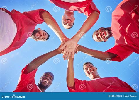 Soccer Teamwork And Soccer Player Together With Hands In Circle For