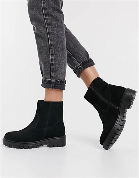 Rule London Suede Faux Fur Lined Flat Boots In Black Asos