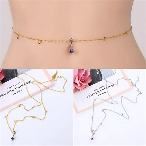 1 Pc Stainless Steel Body Piercing Jewelry Women Belly Button Rings Waist Chain Crystal