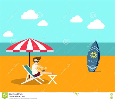 Vacation Time Summer Beach Flat Design Vector Illustration Stock Vector ...