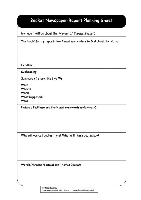 This newspaper report writing format, as the name suggests, is only for reference for the students of class 9 in exams, you need to keep the format in mind and write the reports in accordance with the. Becket Newspaper Report Planning Worksheet