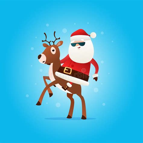 Cool Santa Claus Riding A Christmas Reindeer In A Black Glasses Stock