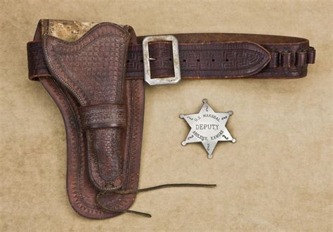Interesting Western Holster Cartridge Belt And Badge Including A
