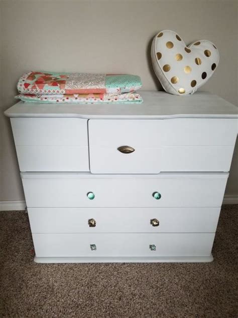 Antique chest of drawers makeover idea diy. Dresser Makeover DIY: Mint and Gold Nursery Chest of ...