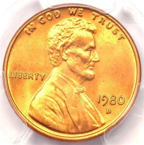1980 D Lincoln Memorial Cent 1c Penny Coin Pcgs Ms67 Rd 250 Value