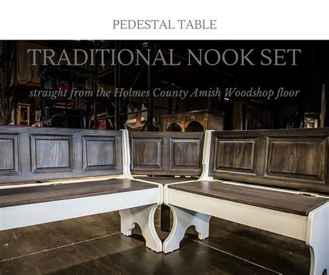 24.5w x 17d x 22h, does not included featured items with table. Traditional Amish Corner Nook with Storage and Trestle ...