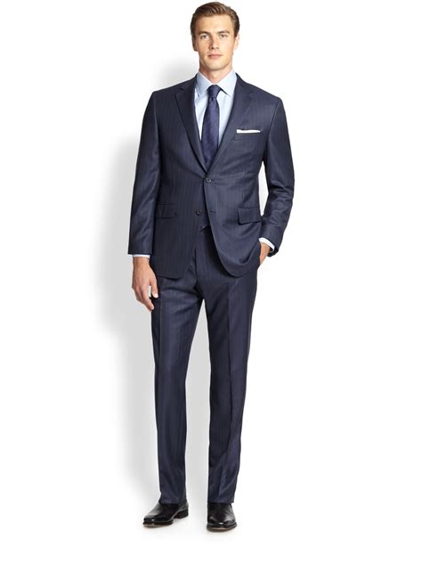 Saks Fifth Avenue Samuelsohn Pinstriped Wool Suit In Blue For Men Lyst