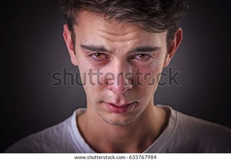 Emotional Portrait Young Man Crying Shedding Stock Photo 633767984