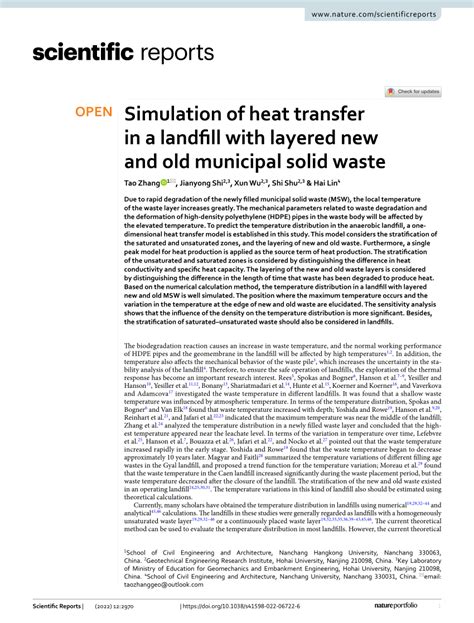 Pdf Simulation Of Heat Transfer In A Landfill With Layered New And