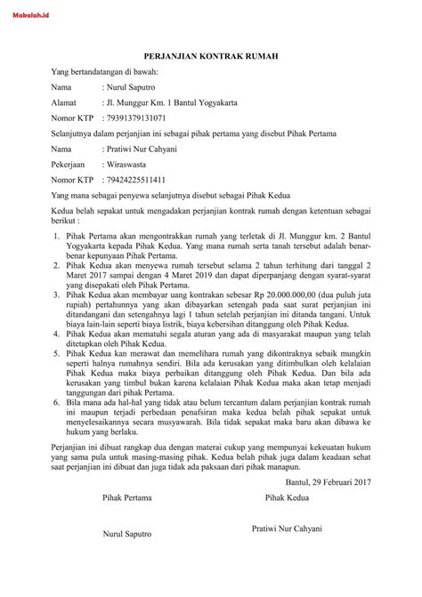 Contoh Surat Perjanjian Rumah Sewa at Info Terkini