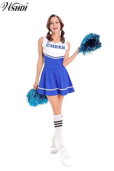 Venda Quente Azul Sexy Escola Alegrar Meninas Partido Uniforme Cheerleading Cheerleader Traje