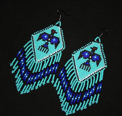 Turquoise Seed Bead Earrings Traditional Native American Earrings Thunderbird Native Beading