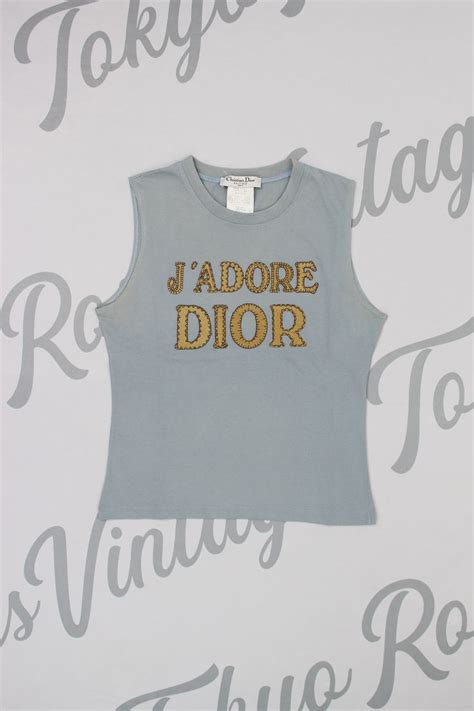 Christian Dior Blue And Beige Jadore Dior Logo Print Tank Top Jadore Bag