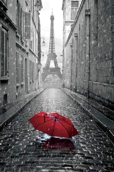 Buyartforless Red Umbrella Parapluie Rouge With Eiffel Tower In The