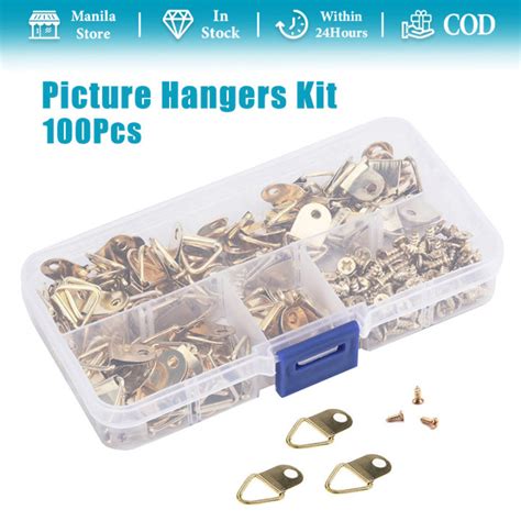100pcs Gold Triangle D Ring Picture Hangers With Screws Picture Oil