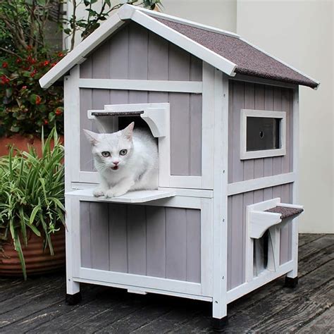 Hicaptain Outdoor Cat House Wooden Feral Cat Shelter Weatherproof