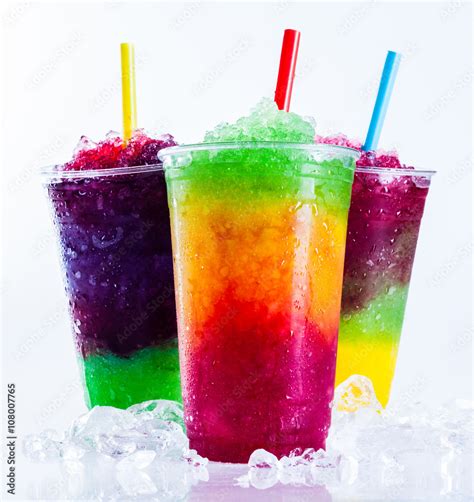 Frozen Rainbow Slush Drinks Chilling On Ice 스톡 사진 Adobe Stock