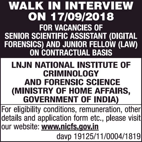 Lnjn National Institute Of Criminology And Forensic Science Walk In