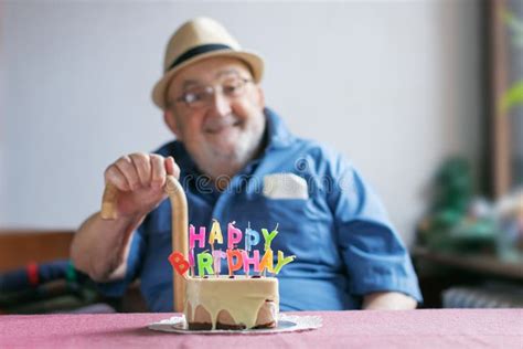 Old Man Celebrating His Birthday Stock Image Image Of Celebration