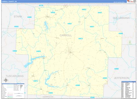 Carroll County Oh Zip Code Wall Map Basic Style By Marketmaps Mapsales