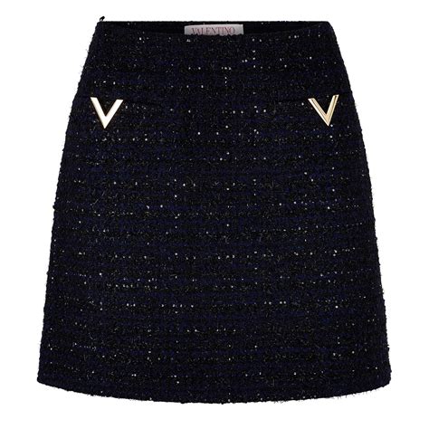 Valentino Tweed Mini Skirt With Metallic Speck Women Navy Flannels