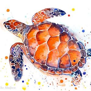 Hawksbill Sea Turtle Watercolor Painting Print By Slaveika Etsy