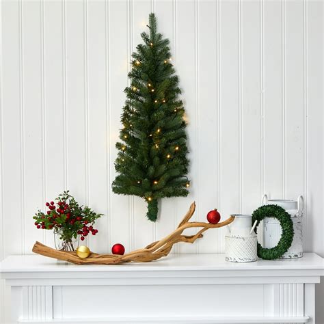 3ft Flat Back Wall Hanging Artificial Christmas Tree With 35 Clear Led