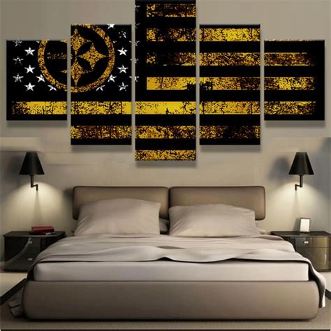 Pittsburgh Steelers Flag Abstract 5 Panel Canvas Art Wall Decor