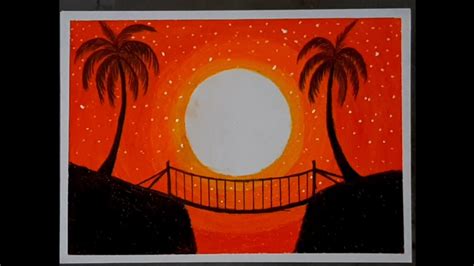 How To Draw Easy Scenery Sunset Scenery Drawing With Oil Pastels For