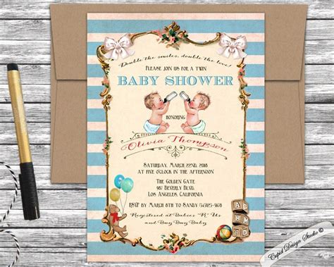 Twin Baby Shower Invitationtwin Baby Shower Invitestwin Boy Etsy