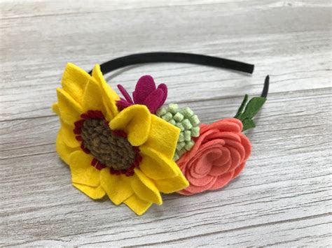 Sunflower Wool Felt Flower Headband Etsy Felt Flower Headband Felt