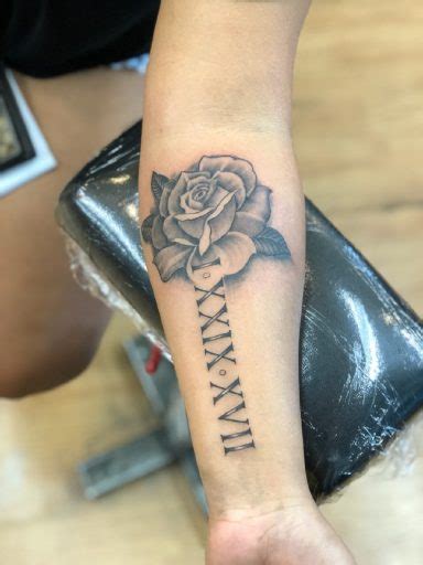 Black And Grey Rose With Roman Numerals Tattoo By Buge Maui Tattoo