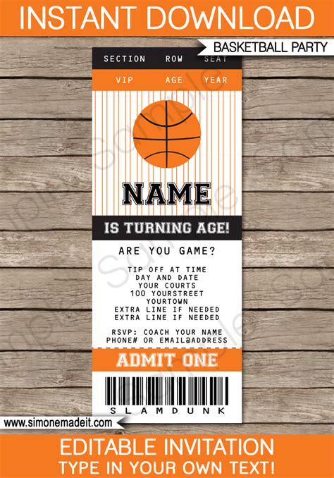 Do you happy if you get free birthday movie ticket? Basketball Ticket Invitation Template - black/orange ...