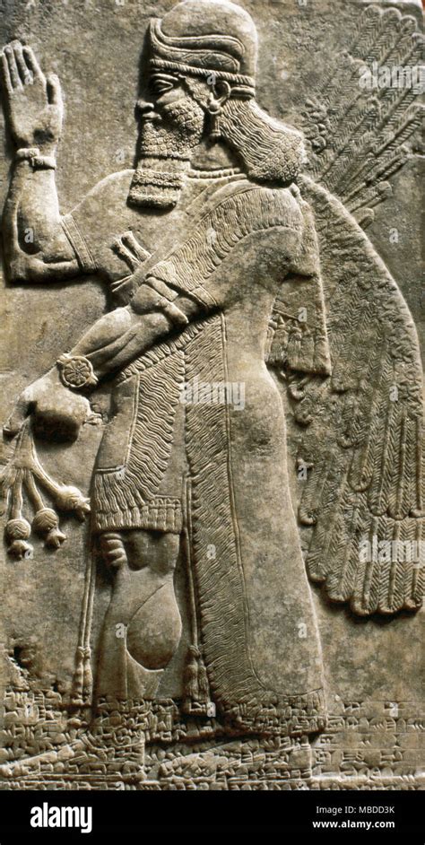 Mesopotamian Assyrian Art Relief Depicting A Winged Genius Protector