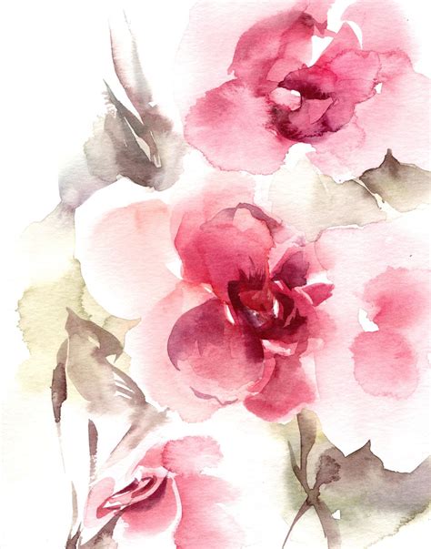 Abstract Flowers Watercolor Painting Art Print Pink Floral Art Modern